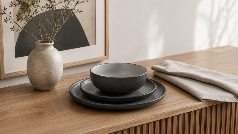 Grijs zwarte stoneware set