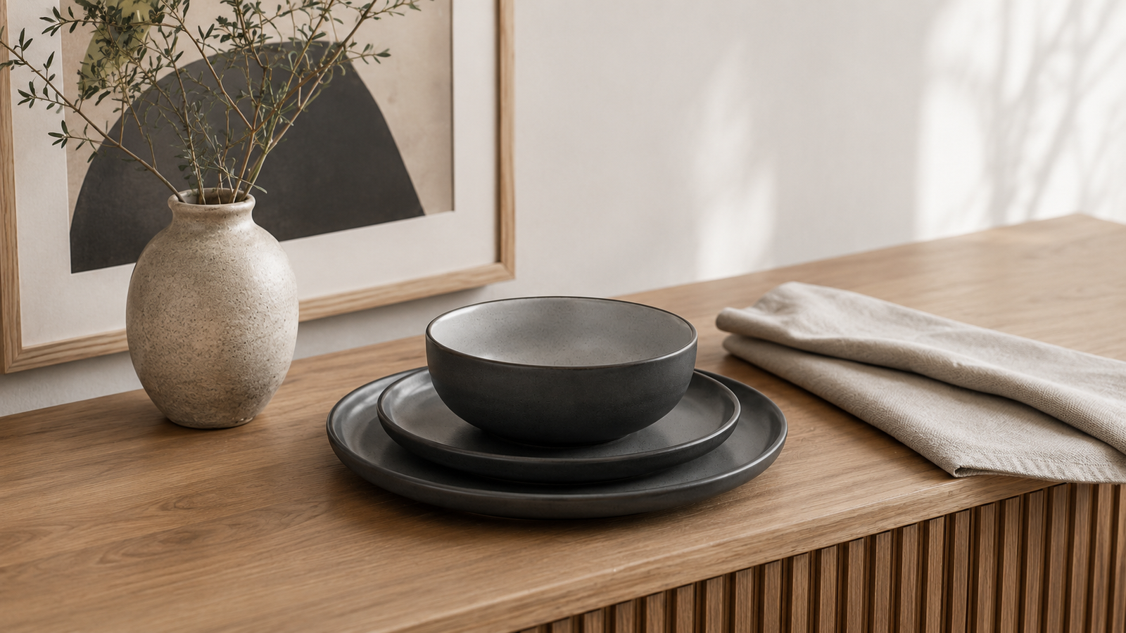 Grijs zwarte stoneware set