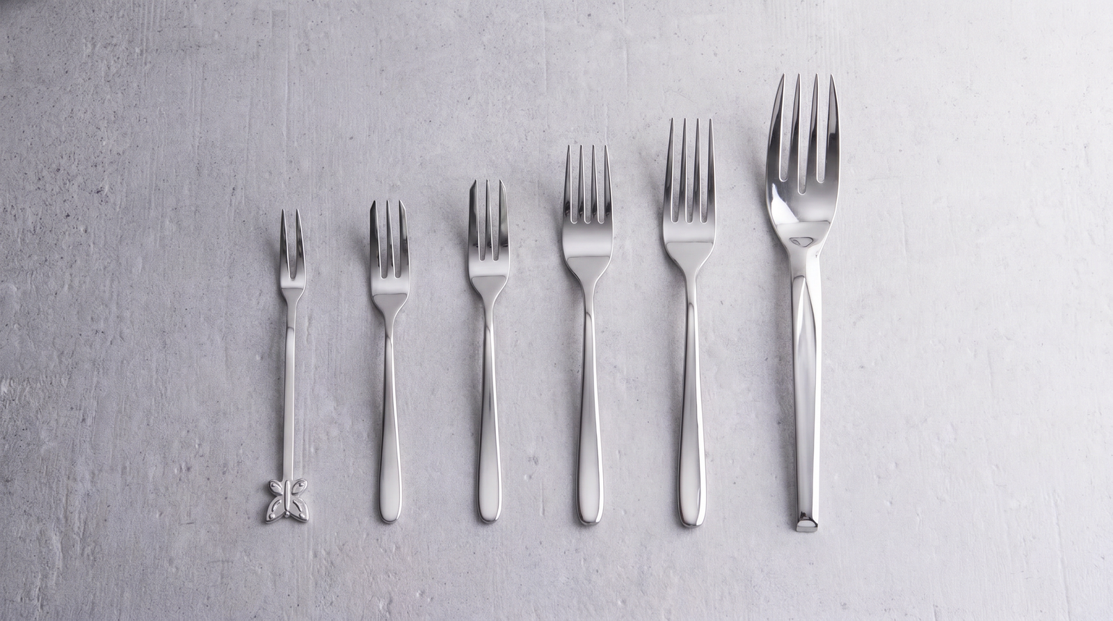 Alle vorken op een rij voor ontbijt, lunch of dineren