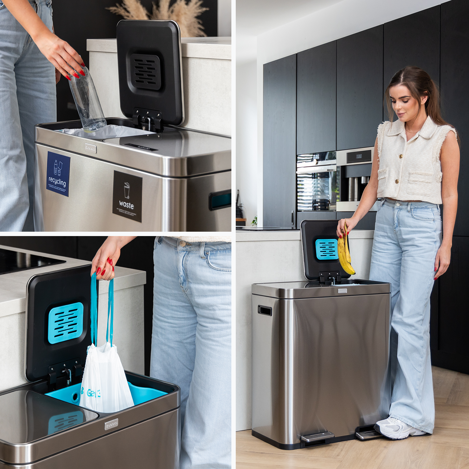 FreshAura Prullenbak 60L (2x30L) - Zilver