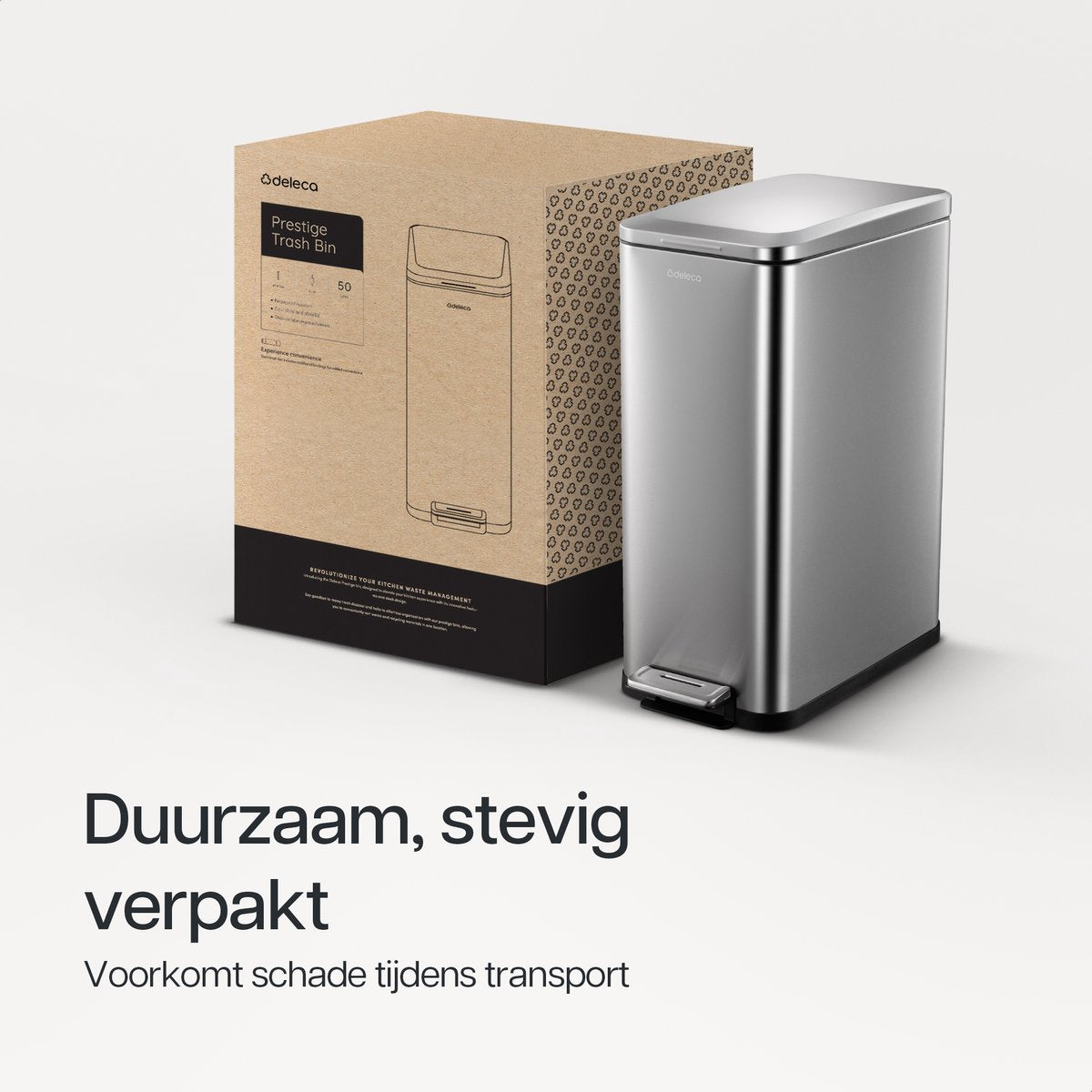 Deleca Prullenbak Prestige - 50 Liter - Smal - RVS Vuilnisbak / Afvalemmer / Pedaalemmer - Met Voetpedaal en Slow Close - Mat Zilver