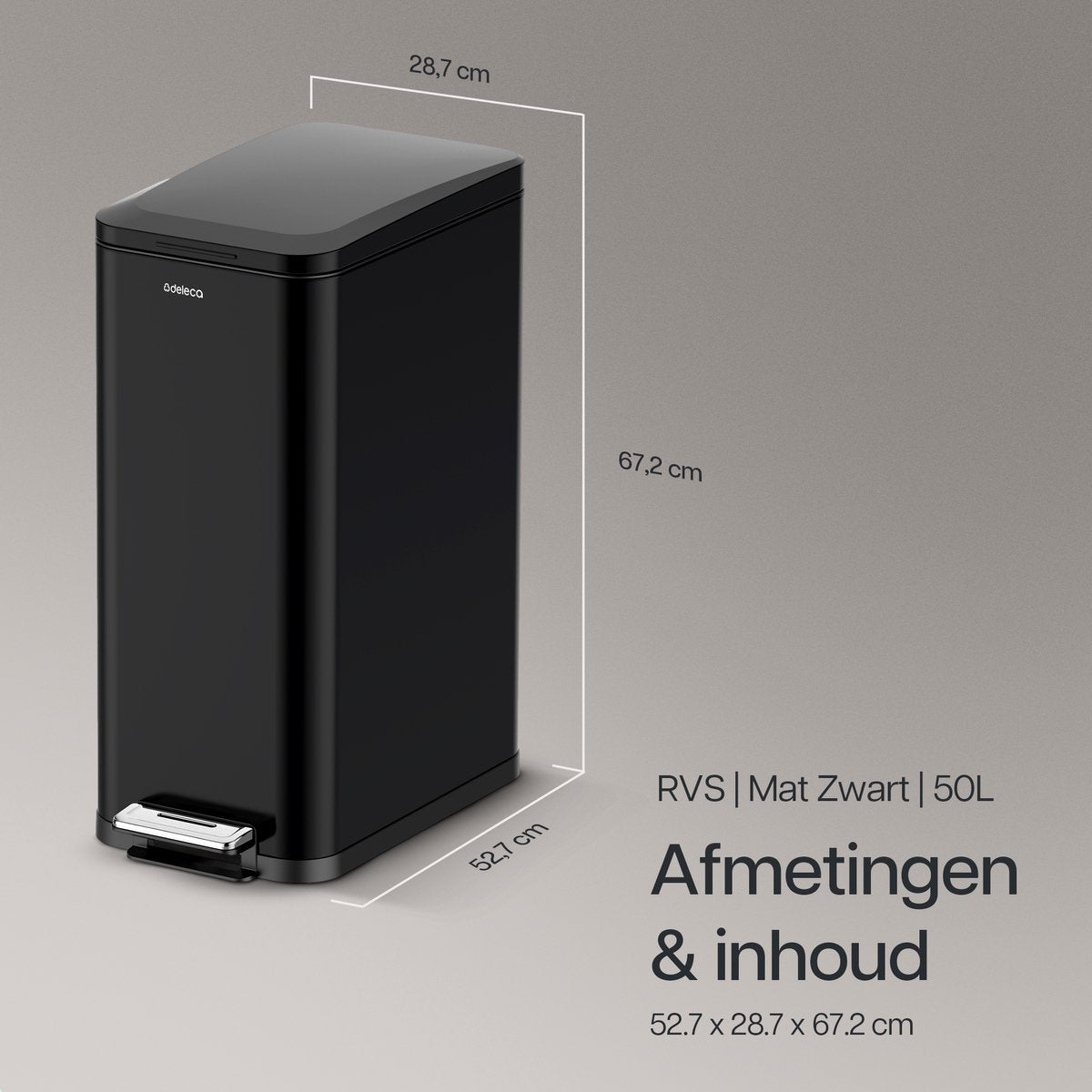 Prullenbak Prestige Smal - 50L / Mat Zwart