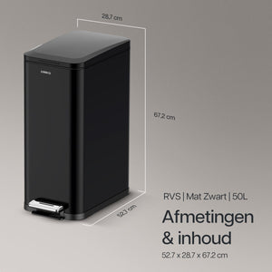 Prullenbak Prestige Smal - 50L / Mat Zwart