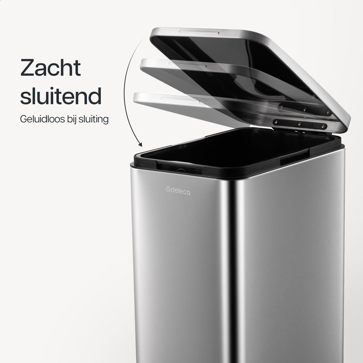 Deleca Prullenbak Prestige - 50 Liter - Smal - RVS Vuilnisbak / Afvalemmer / Pedaalemmer - Met Voetpedaal en Slow Close - Mat Zilver