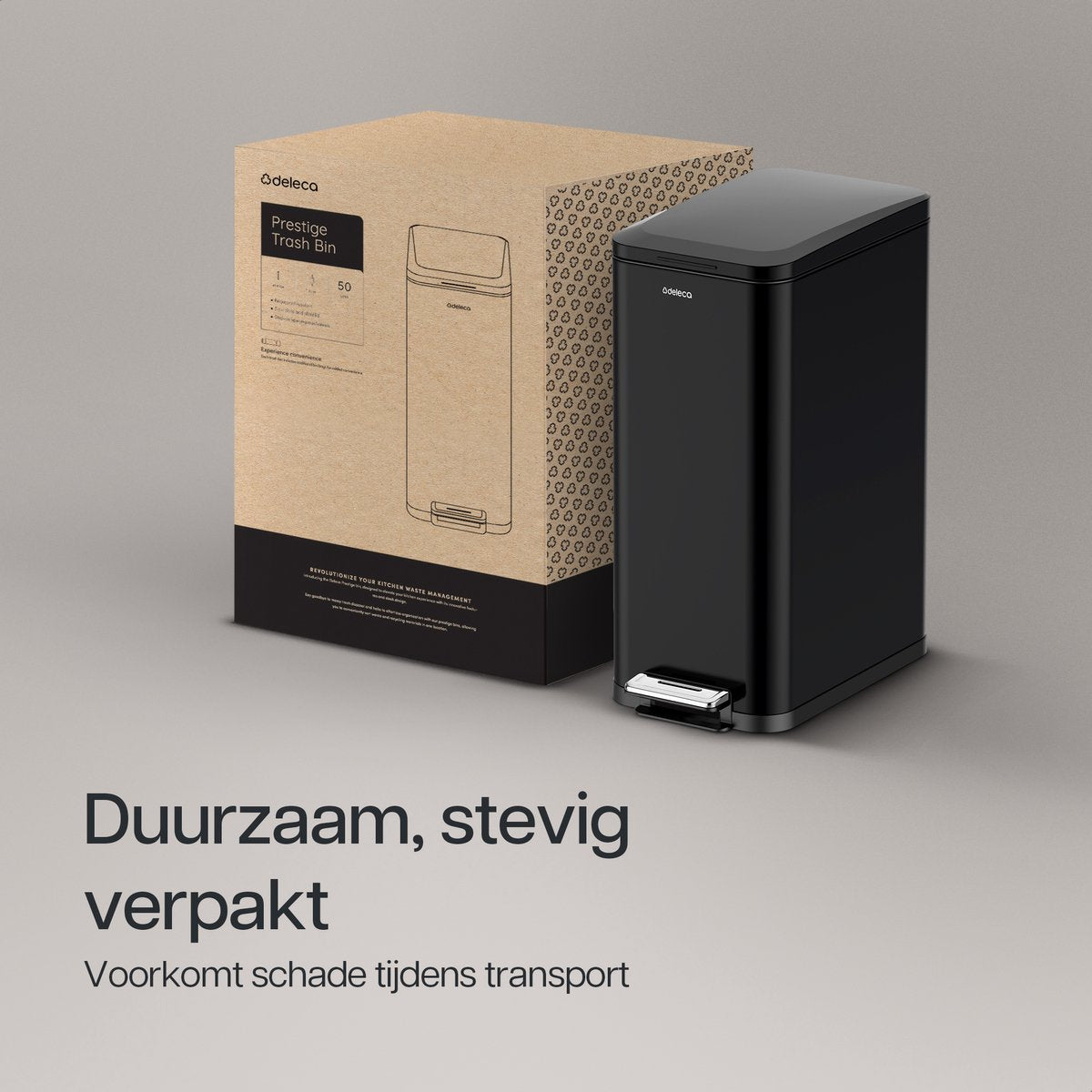 Prullenbak Prestige Smal - 50L / Mat Zwart