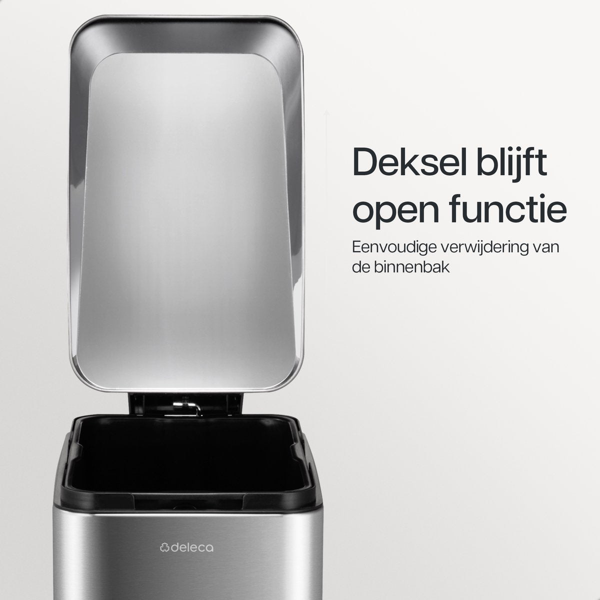 Deleca Prullenbak Prestige - 50 Liter - Smal - RVS Vuilnisbak / Afvalemmer / Pedaalemmer - Met Voetpedaal en Slow Close - Mat Zilver