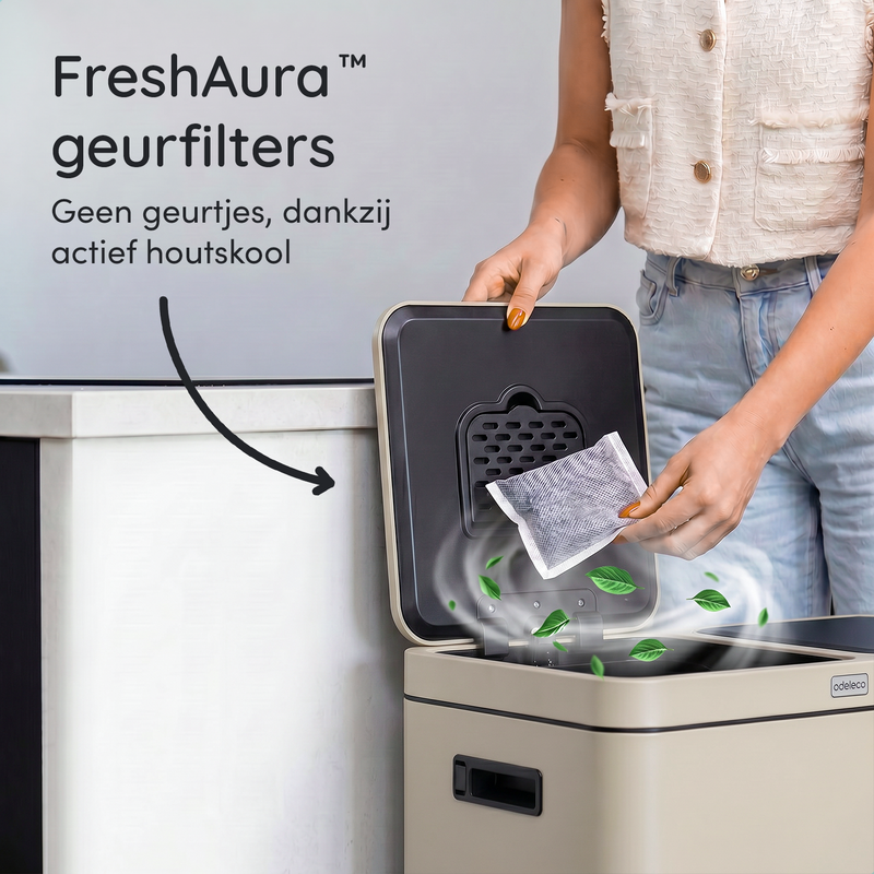 FreshAura Prullenbak 60L (2x30L) - Mat Soft Beige