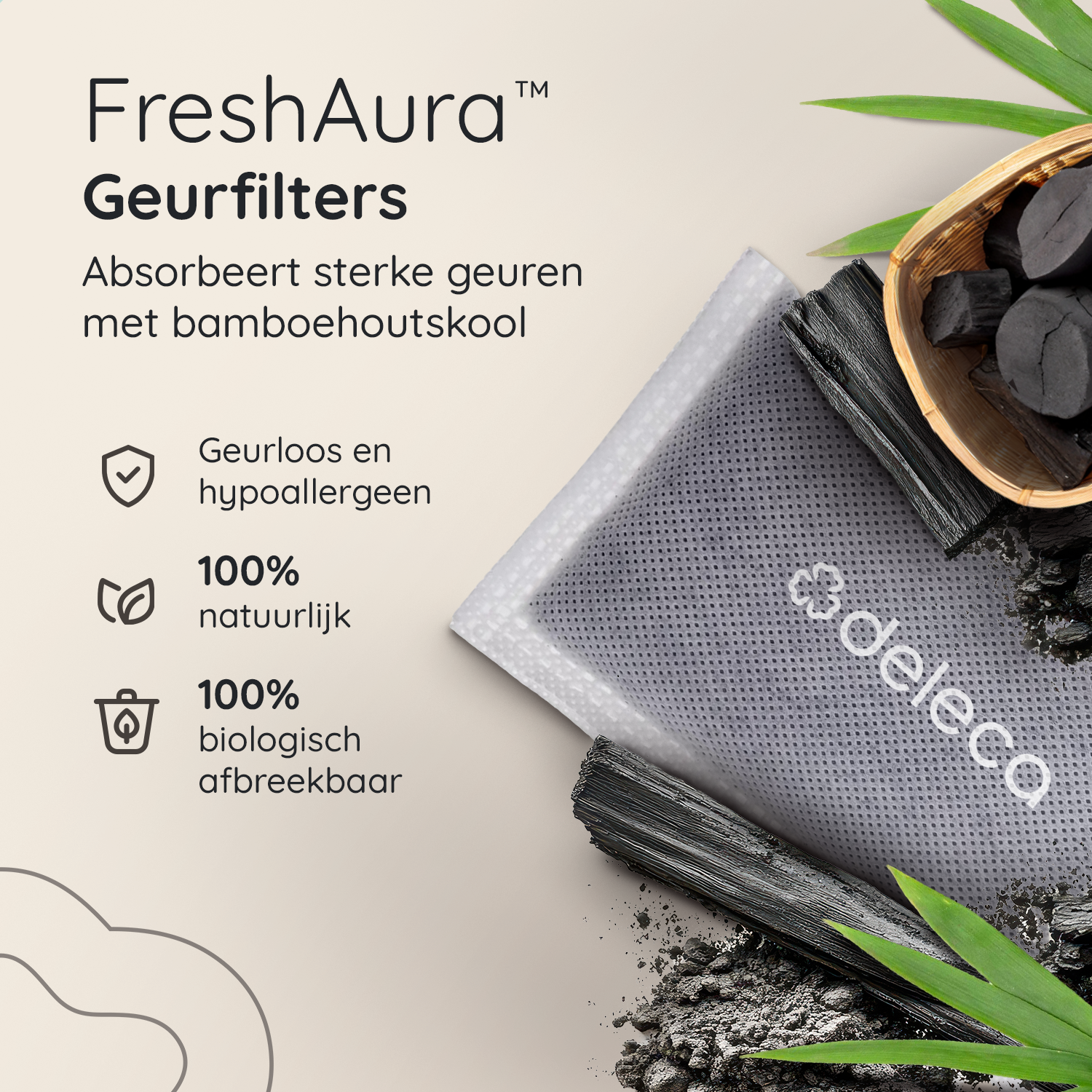 4x Geurvreter Filters - Voor FreshAura prullenbakken - Bamboe Houtskool