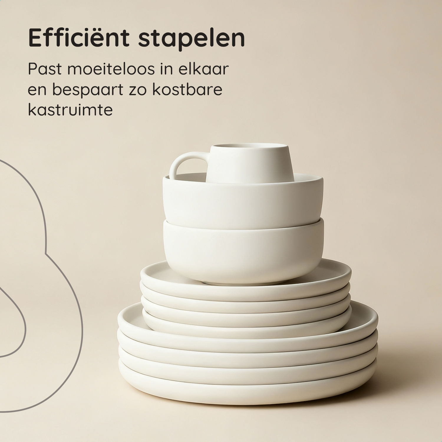 Serviesset Kyoto - 6 Personen / Mat Cremé Wit