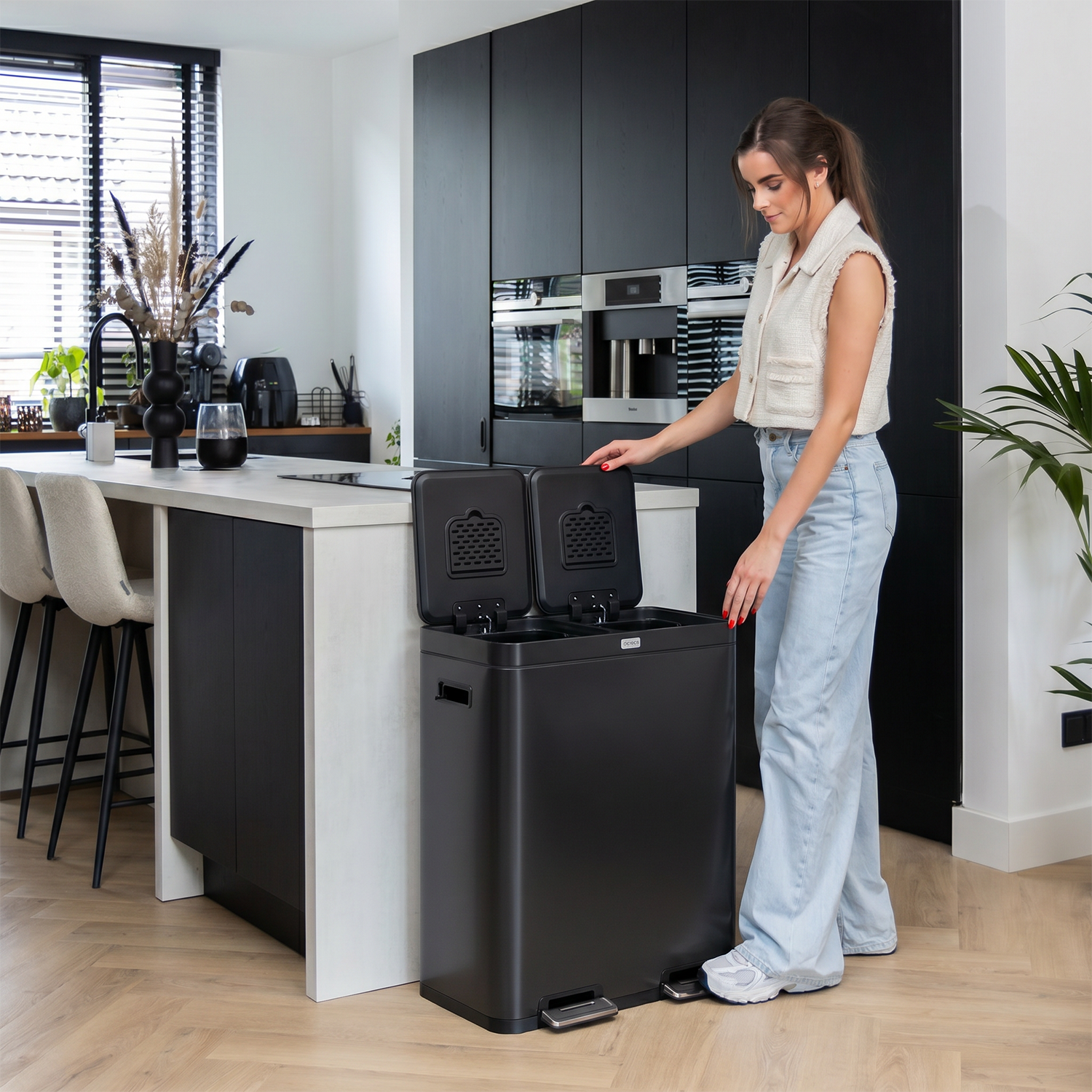 FreshAura Prullenbak 60L (2x30L) - Mat Zwart