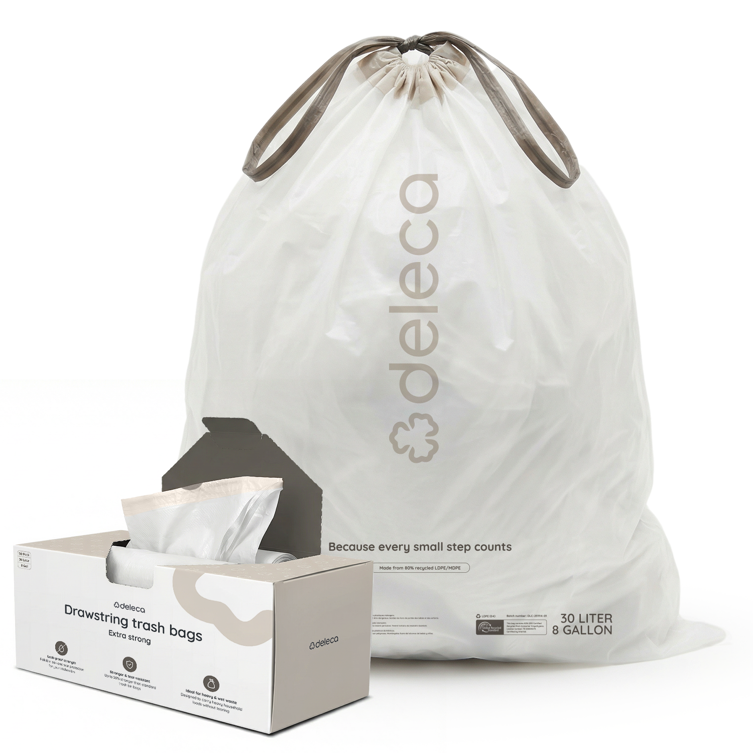 50x Vuilniszakken 30L - 51x72 cm / GRS Gerecycled