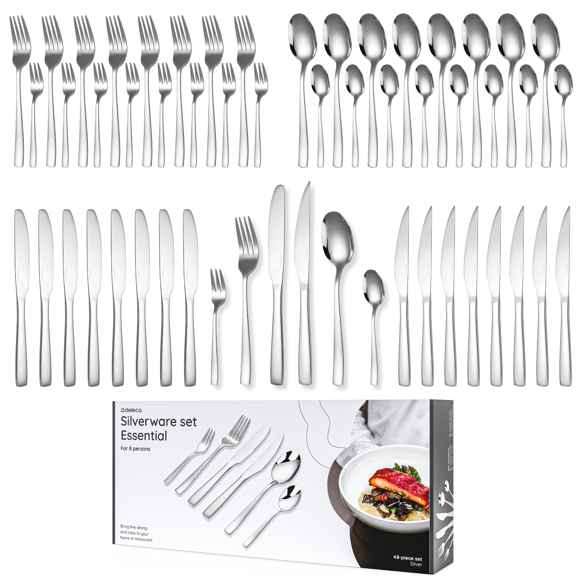 Bestekset Essential - 8 Personen / Zilver 18.0 Edelstaal