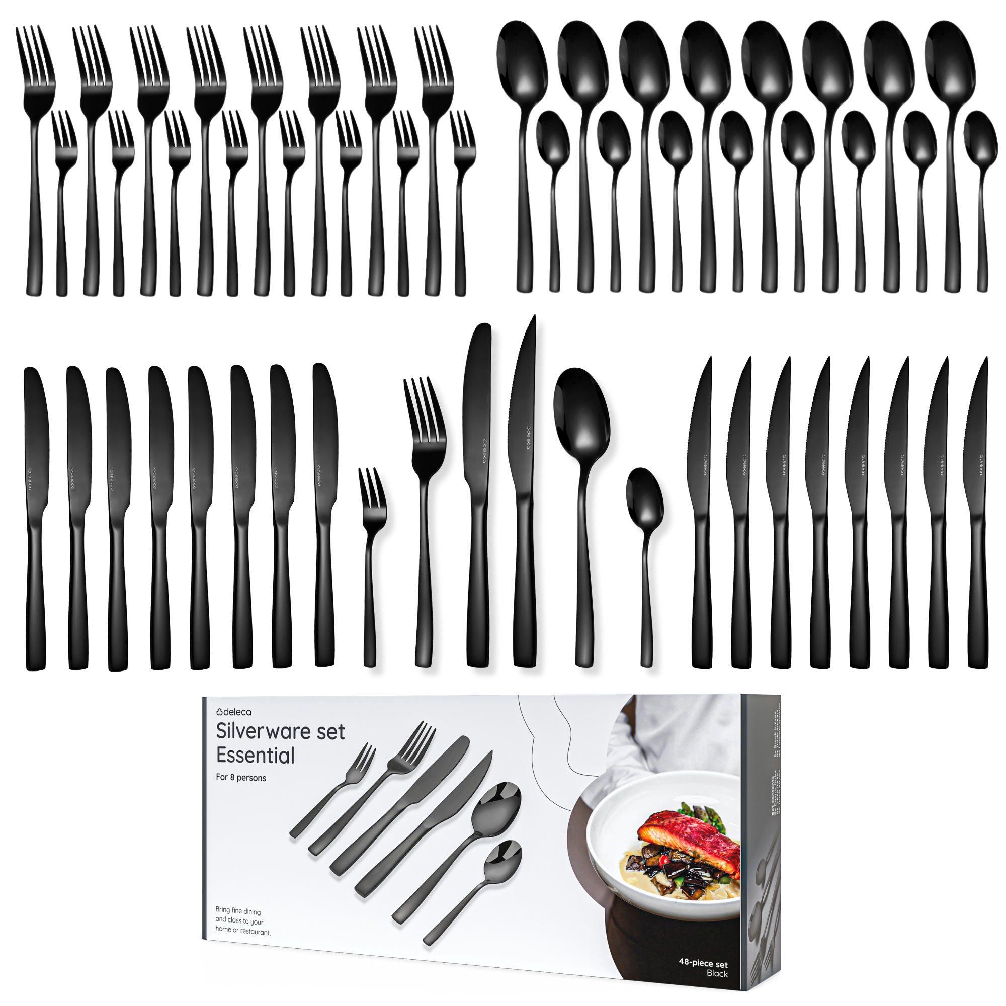 Bestekset Essential - 8 Personen / Zwart 18.0 Edelstaal