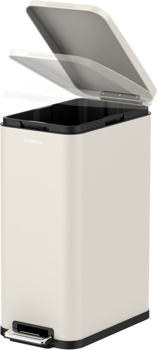 Deleca Prullenbak Prestige - 50 Liter - Smal - RVS Vuilnisbak / Afvalemmer / Pedaalemmer - Met Voetpedaal en Slow Close - Crème wit