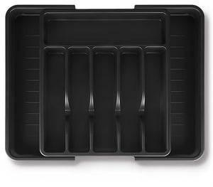 Deleca Uitschuifbaar Bestekbak met 8 Vakken - Besteklade Organizer - Keukenlade Bestek Organiser - Bestekhouder Keuken - 57 x 38 cm - Kunststof / Zwart