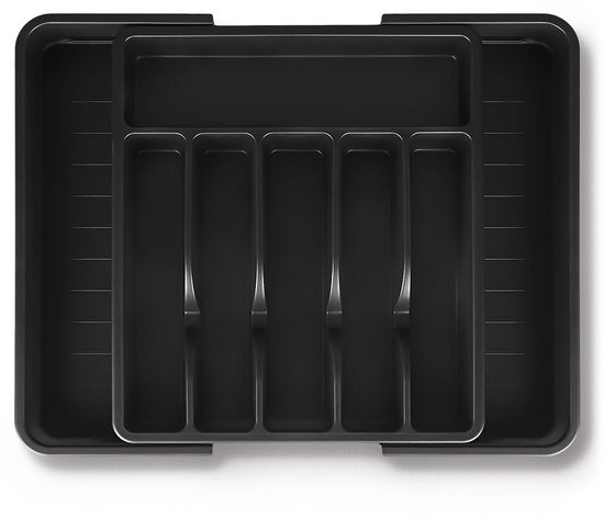 Deleca Uitschuifbaar Bestekbak met 8 Vakken - Besteklade Organizer - Keukenlade Bestek Organiser - Bestekhouder Keuken - 57 x 38 cm - Kunststof / Zwart