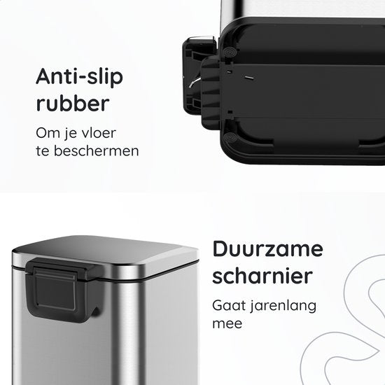 Deleca Prullenbak Prestige 30 Liter - Met Voetpedaal en Slow Close - Vuilnisbak / Afvalemmer / Pedaalemmer - RVS Mat Zilver