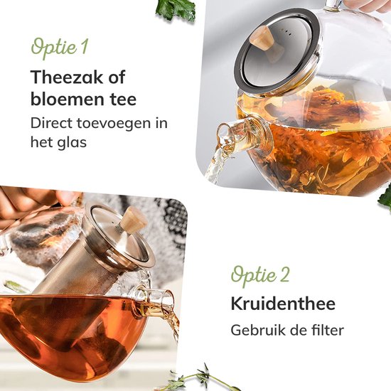 Borosilicaat Glazen Theepot met Filter - 1.5L