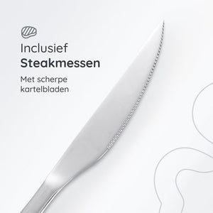 Deleca 8 Persoons Bestekset Essential (48-delig) - Lepels, Messen, Vorken, Steakmessen & Gebaksvorkjes - Vaatwasserbestendig Bestek - Glanzend Zilver / Edelstaal