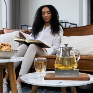 Deleca Glazen Theepot Set Clarity - Met RVS Filter en Theelicht Warmhouder - Voor Losse Thee / Theebloemen - Kerst Cadeau - Borosilicaat Glas / 1.5L