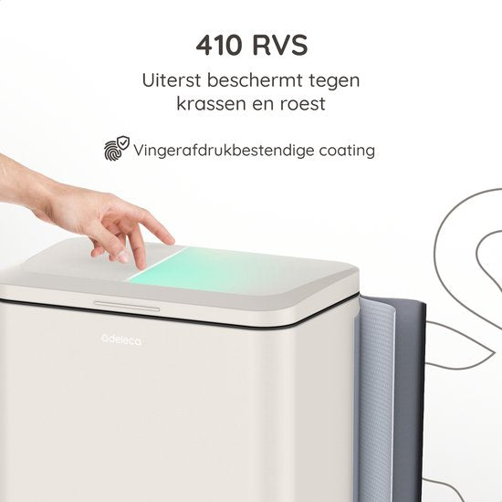 Deleca Prullenbak Prestige - 50 Liter - Breed - RVS Vuilnisbak / Afvalemmer / Pedaalemmer - Met Voetpedaal en Slow Close - Crème wit