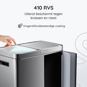Deleca Recycle Prullenbak met 2 Vakken - 60 Liter (2x30) Afvalbak - Afvalscheiding / Statiegeld container / Pedaalemmer - Vuilnisbak met FreshAura Geurbestrijding - Slow Close - RVS Zilver