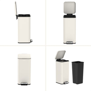 Deleca Prullenbak Prestige 30 Liter - Met Voetpedaal en Slow Close - Vuilnisbak / Afvalemmer / Pedaalemmer - RVS Mat Crème Wit