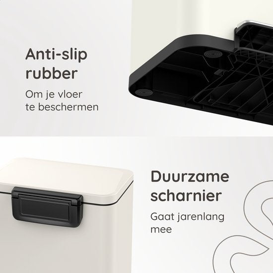 Deleca Prullenbak Prestige - 50 Liter - Breed - RVS Vuilnisbak / Afvalemmer / Pedaalemmer - Met Voetpedaal en Slow Close - Crème wit