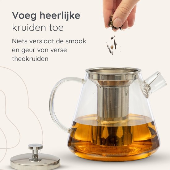 Deleca Glazen Theepot Set Clarity - Met RVS Filter en Theelicht Warmhouder - Voor Losse Thee / Theebloemen - Kerst Cadeau - Borosilicaat Glas / 1.5L