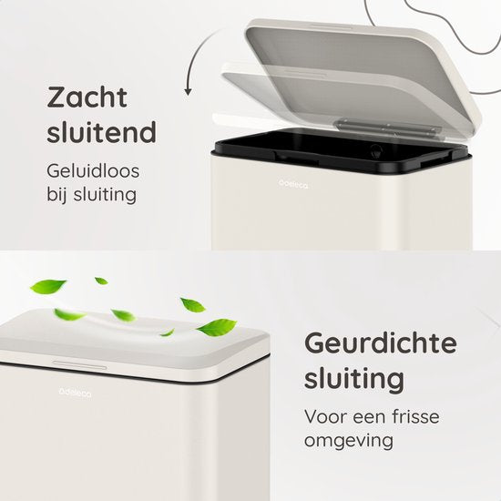 Deleca Prullenbak Prestige - 50 Liter - Breed - RVS Vuilnisbak / Afvalemmer / Pedaalemmer - Met Voetpedaal en Slow Close - Crème wit