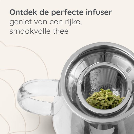 Deleca Glazen Theepot Set Clarity - Met RVS Filter en Theelicht Warmhouder - Voor Losse Thee / Theebloemen - Kerst Cadeau - Borosilicaat Glas / 1.5L