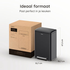 Deleca Prullenbak Prestige - 50 Liter - Breed - RVS Vuilnisbak / Afvalemmer / Pedaalemmer - Met Voetpedaal en Slow Close - Mat Zwart