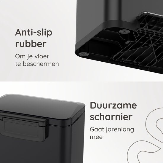 Deleca Prullenbak Prestige - 50 Liter - Breed - RVS Vuilnisbak / Afvalemmer / Pedaalemmer - Met Voetpedaal en Slow Close - Mat Zwart