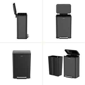 Deleca Prullenbak Prestige - 50 Liter - Breed - RVS Vuilnisbak / Afvalemmer / Pedaalemmer - Met Voetpedaal en Slow Close - Mat Zwart