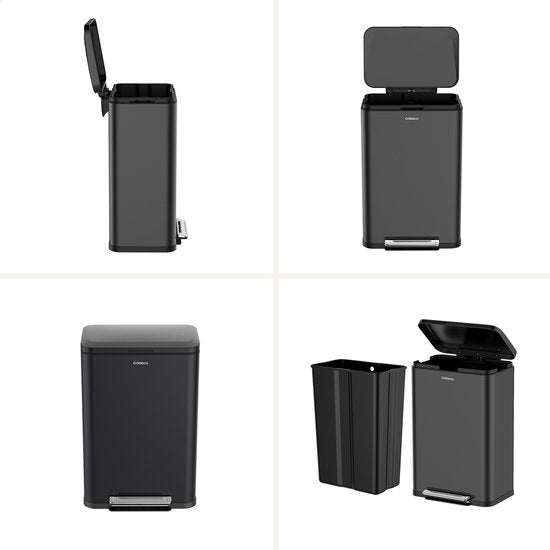 Deleca Prullenbak Prestige - 50 Liter - Breed - RVS Vuilnisbak / Afvalemmer / Pedaalemmer - Met Voetpedaal en Slow Close - Mat Zwart