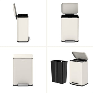 Deleca Prullenbak Prestige - 50 Liter - Breed - RVS Vuilnisbak / Afvalemmer / Pedaalemmer - Met Voetpedaal en Slow Close - Crème wit