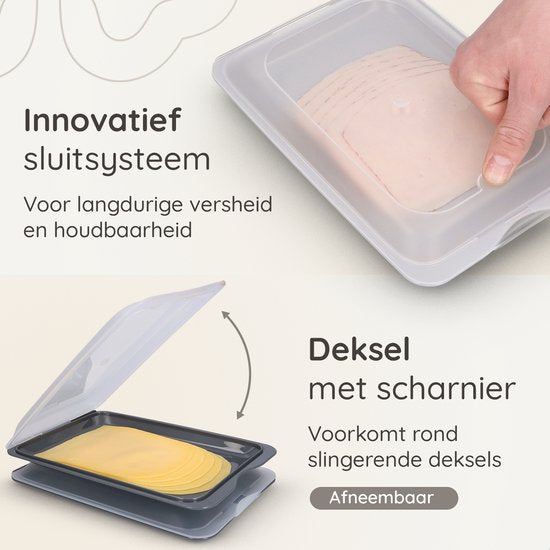 Deleca 4x Vleeswarendoos set voor koelkast - Stapelbaar - Vleeswarenbakjes / Kaasdoos Bewaardoos - Vershoudbakjes / Vershouddoos met Deksel - Incl. Krijtbordstickers om te labelen