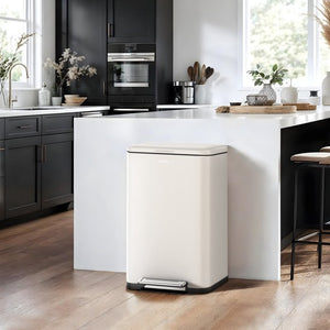 Deleca Prullenbak Prestige - 50 Liter - Breed - RVS Vuilnisbak / Afvalemmer / Pedaalemmer - Met Voetpedaal en Slow Close - Crème wit