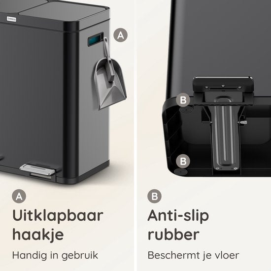 Deleca Recycle Prullenbak met 2 Vakken - 60 Liter (2x30) Afvalbak - Afvalscheiding / Statiegeld container / Pedaalemmer - Vuilnisbak met FreshAura Geurbestrijding - Slow Close - RVS Zwart