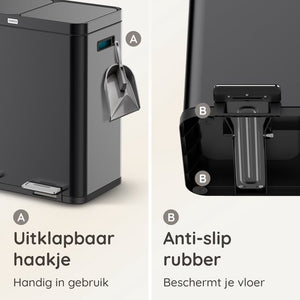 Deleca Recycle Prullenbak met 2 Vakken - 60 Liter (2x30) Afvalbak - Afvalscheiding / Statiegeld container / Pedaalemmer - Vuilnisbak met FreshAura Geurbestrijding - Slow Close - RVS Zwart