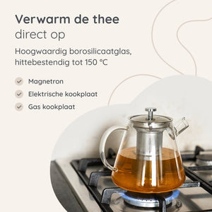 Deleca Glazen Theepot Set Clarity - Met RVS Filter en Theelicht Warmhouder - Voor Losse Thee / Theebloemen - Kerst Cadeau - Borosilicaat Glas / 1.5L
