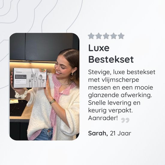 Deleca 8 Persoons Bestekset Essential (48-delig) - Lepels, Messen, Vorken, Steakmessen & Gebaksvorkjes - Vaatwasserbestendig Bestek - Glanzend Zilver / Edelstaal