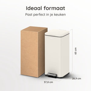Deleca Prullenbak Prestige 30 Liter - Met Voetpedaal en Slow Close - Vuilnisbak / Afvalemmer / Pedaalemmer - RVS Mat Crème Wit