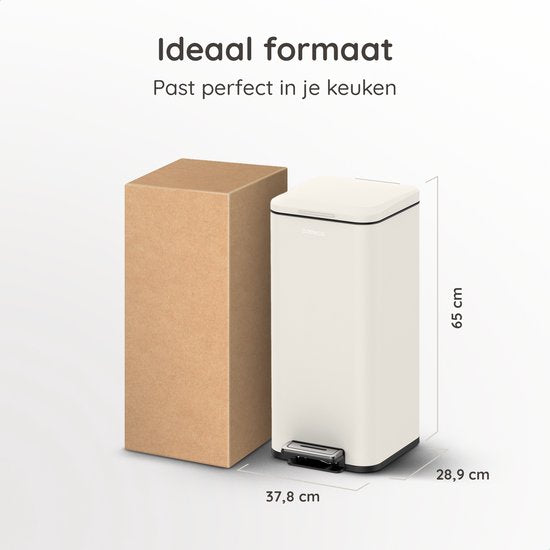 Deleca Prullenbak Prestige 30 Liter - Met Voetpedaal en Slow Close - Vuilnisbak / Afvalemmer / Pedaalemmer - RVS Mat Crème Wit