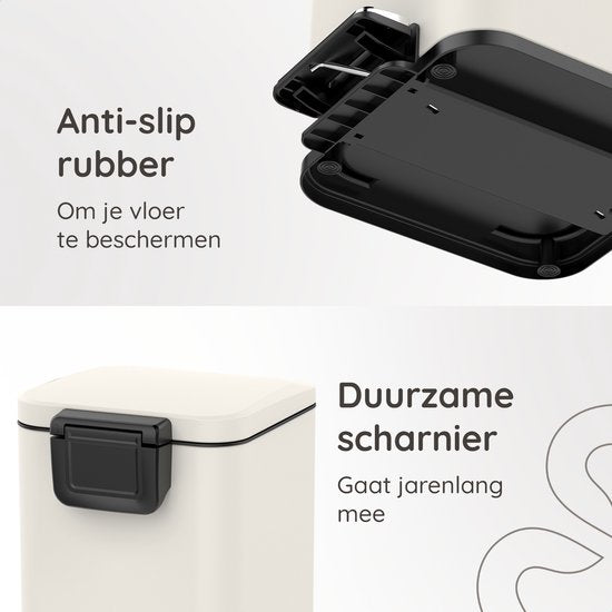 Deleca Prullenbak Prestige 30 Liter - Met Voetpedaal en Slow Close - Vuilnisbak / Afvalemmer / Pedaalemmer - RVS Mat Crème Wit