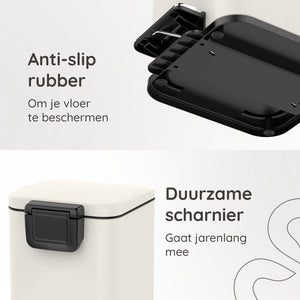 Deleca Prullenbak Prestige 30 Liter - Met Voetpedaal en Slow Close - Vuilnisbak / Afvalemmer / Pedaalemmer - RVS Mat Crème Wit