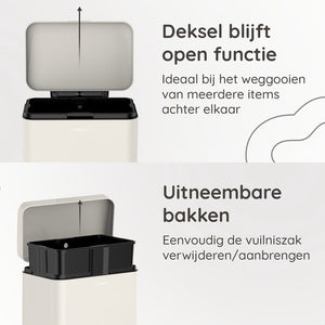 Deleca Prullenbak Prestige - 50 Liter - Breed - RVS Vuilnisbak / Afvalemmer / Pedaalemmer - Met Voetpedaal en Slow Close - Crème wit