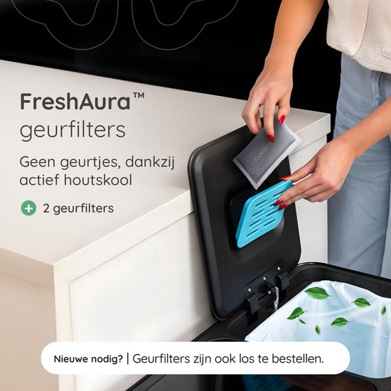 Deleca Recycle Prullenbak met 2 Vakken - 60 Liter (2x30) Afvalbak - Afvalscheiding / Statiegeld container / Pedaalemmer - Vuilnisbak met FreshAura Geurbestrijding - Slow Close - RVS Zwart