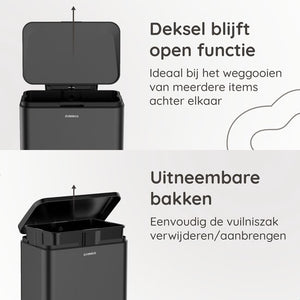 Deleca Prullenbak Prestige - 50 Liter - Breed - RVS Vuilnisbak / Afvalemmer / Pedaalemmer - Met Voetpedaal en Slow Close - Mat Zwart