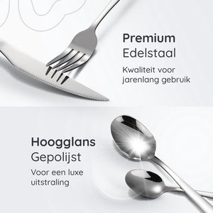 Deleca 8 Persoons Bestekset Essential (48-delig) - Lepels, Messen, Vorken, Steakmessen & Gebaksvorkjes - Vaatwasserbestendig Bestek - Glanzend Zilver / Edelstaal